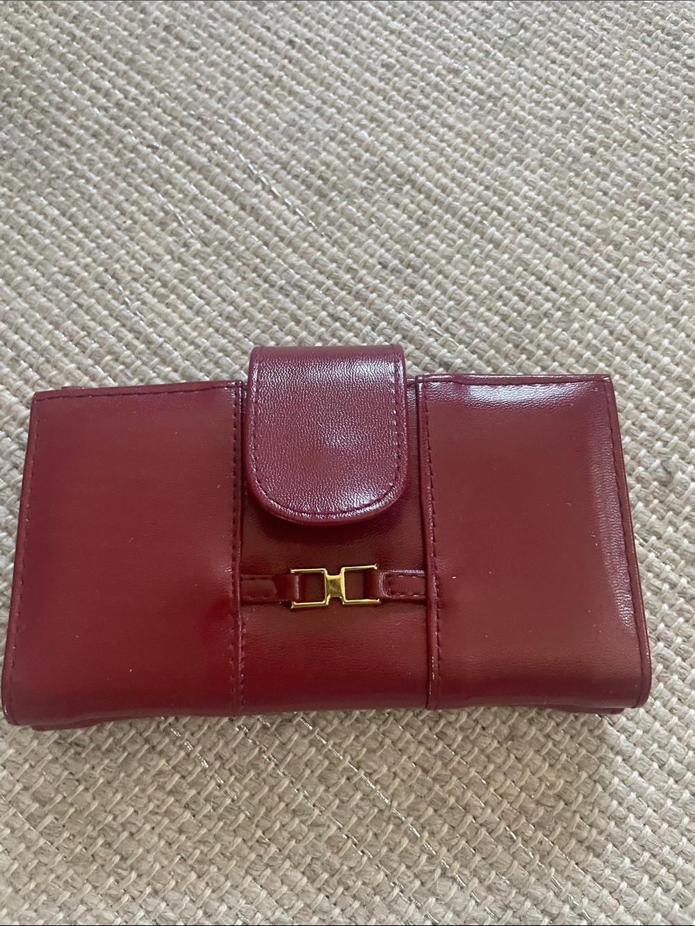 Women's Red Leather Snap Wallet with Gold Accent
